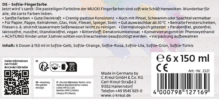 MUCKI Softie-Fingerfarbe 6er Set 150 ml