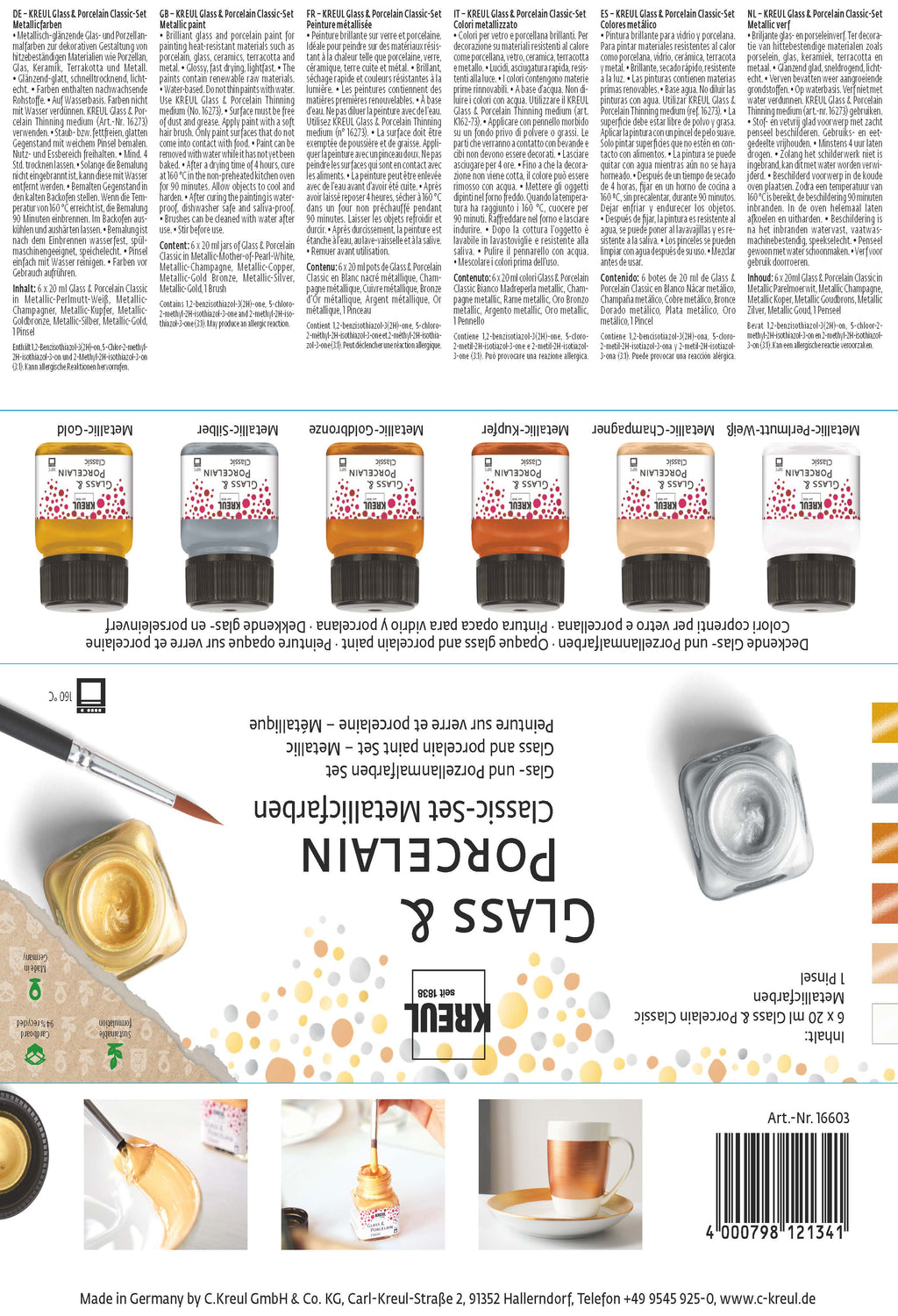 KREUL Glass & Porcelain Classic Metallicfarben Set 6 x 20 ml