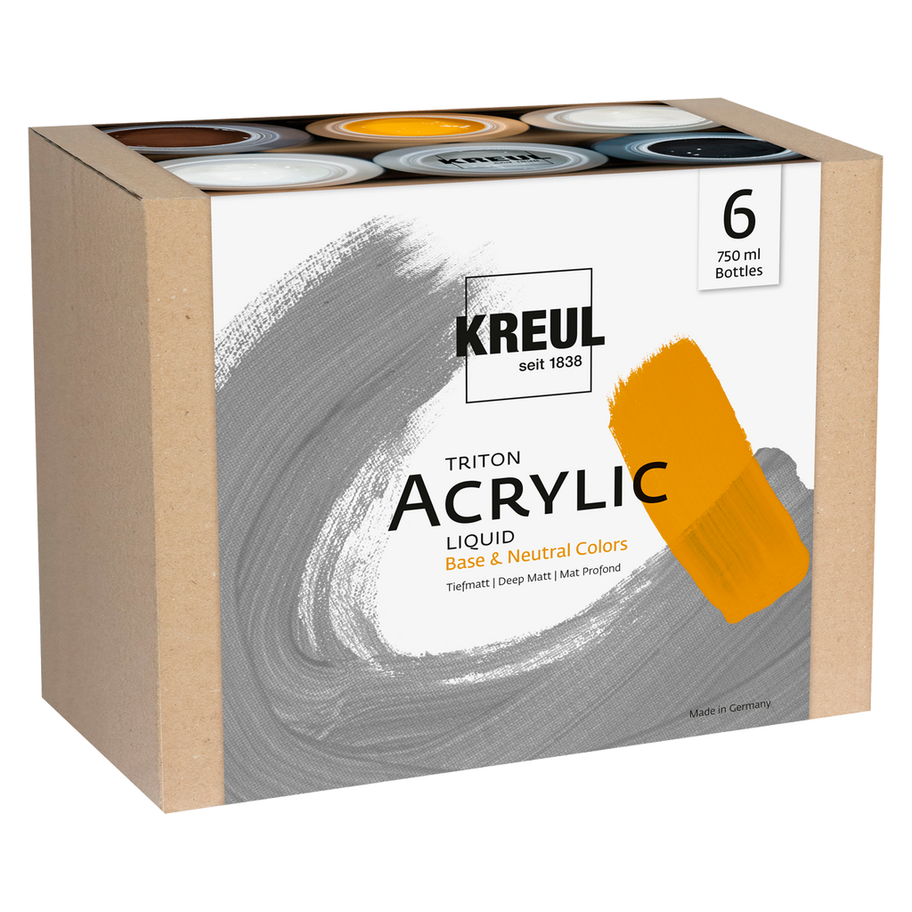 KREUL Triton Acrylic Liquid Set Base & Neutral Colors 6 x 750 ml