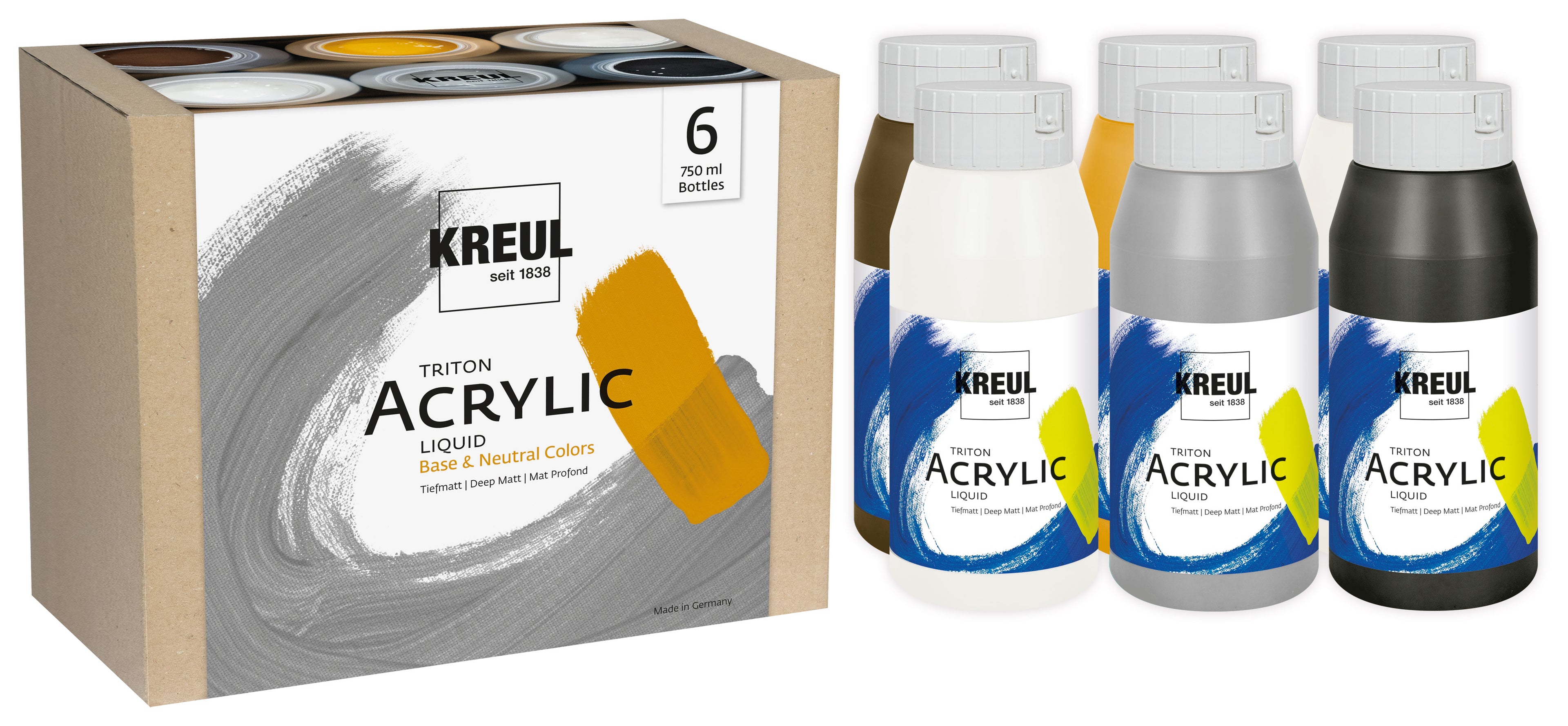 KREUL Triton Acrylic Liquid Set Base & Neutral Colors 6 x 750 ml