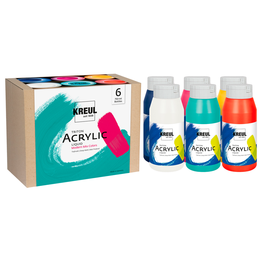 KREUL Triton Acrylic Liquid Set Modern Mix Colors 6 x 750 ml