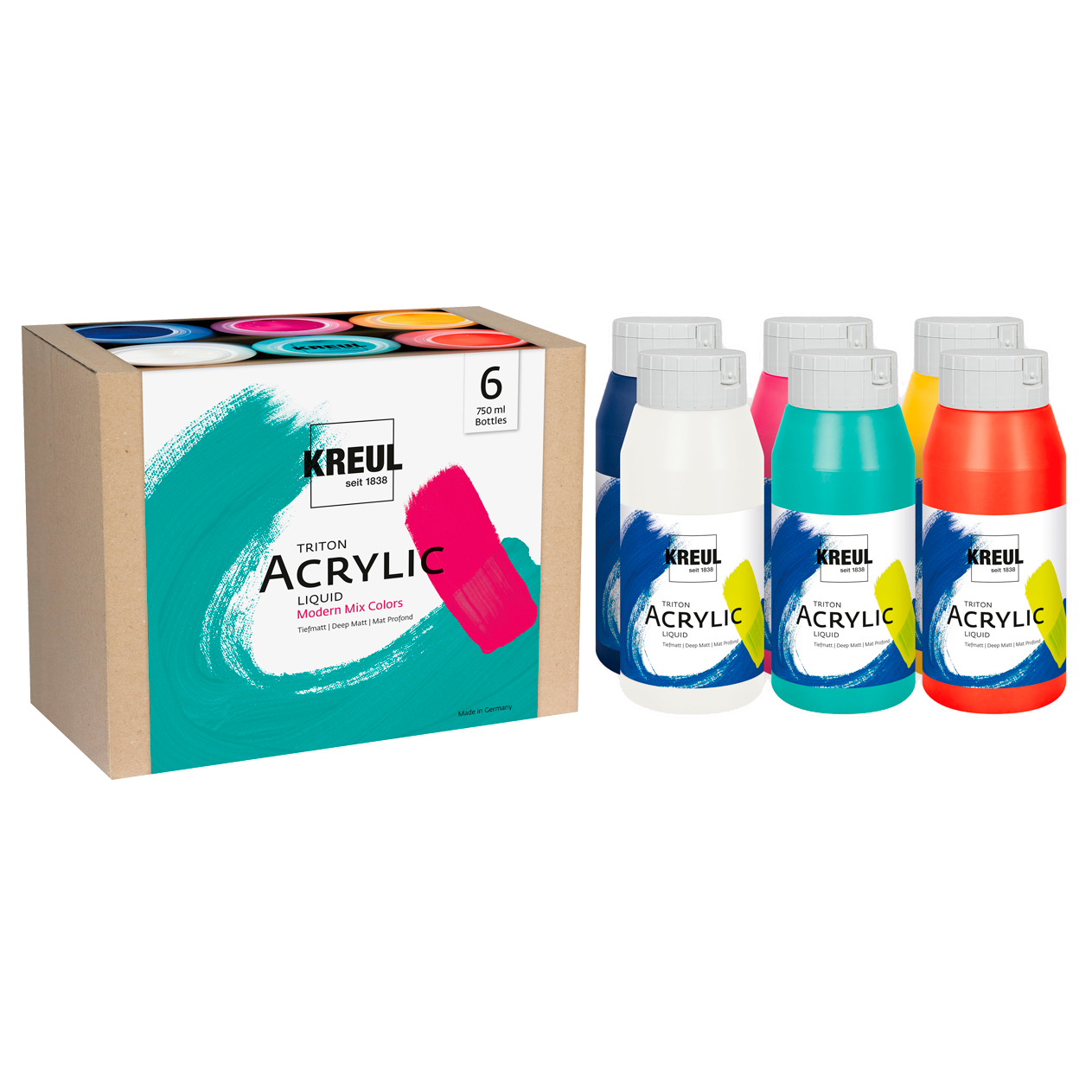 KREUL Triton Acrylic Liquid Set Modern Mix Colors 6 x 750 ml