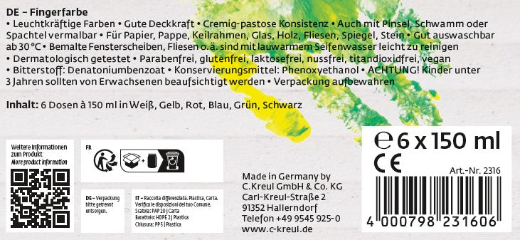 MUCKI Fingerfarbe 6er Set 150 ml