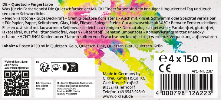 MUCKI Quietsch-Fingerfarbe 4er Set 150 ml