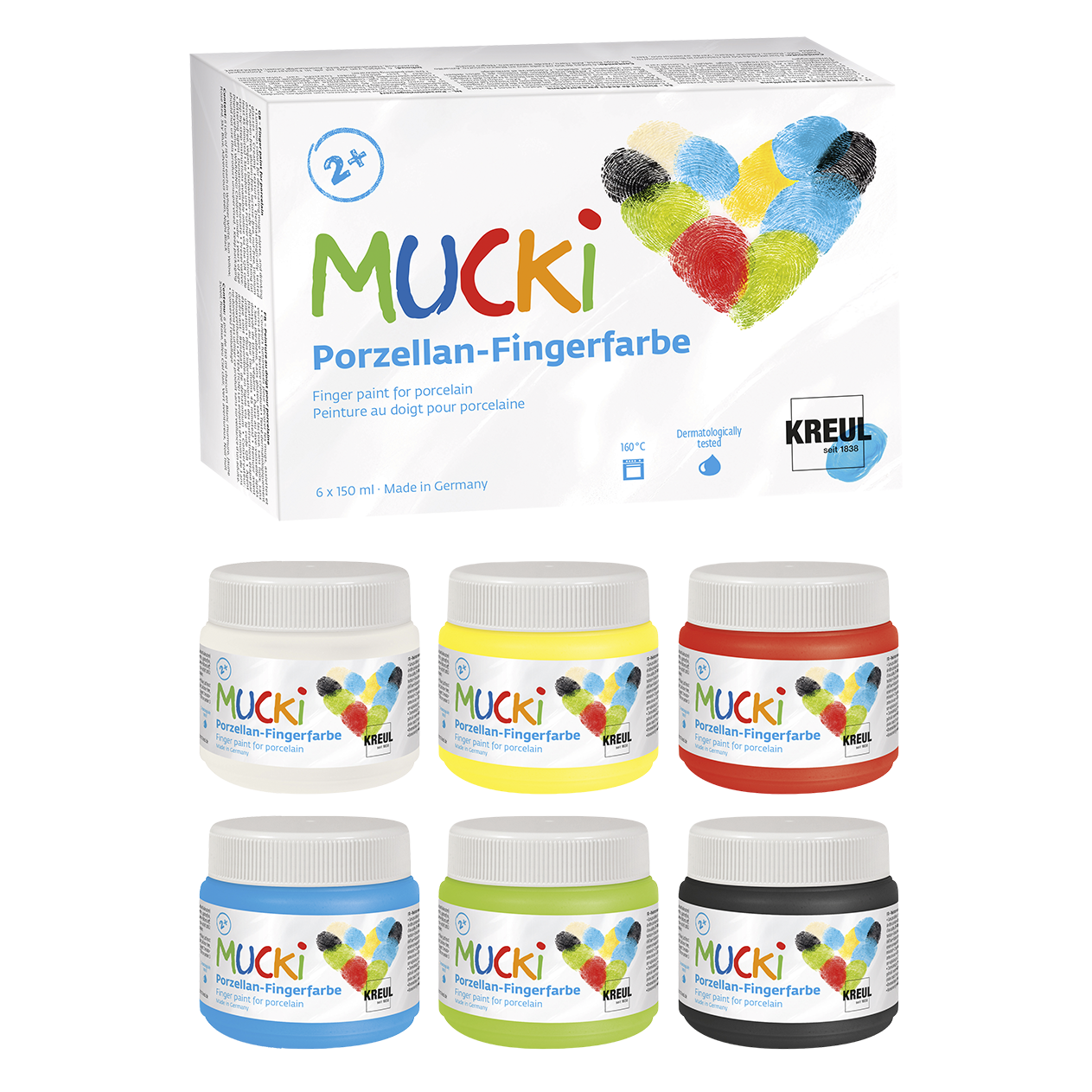 MUCKI Porzellan-Fingerfarbe 6er Set 150 ml