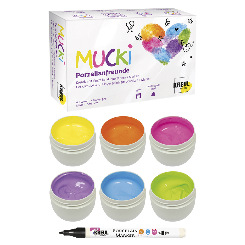 MUCKI Porzellanfreunde Set mit Porzellan-Fingerfarben + Marker