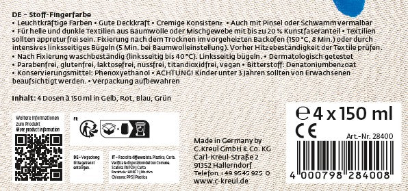 MUCKI Stoff-Fingerfarbe 4er Set 150 ml