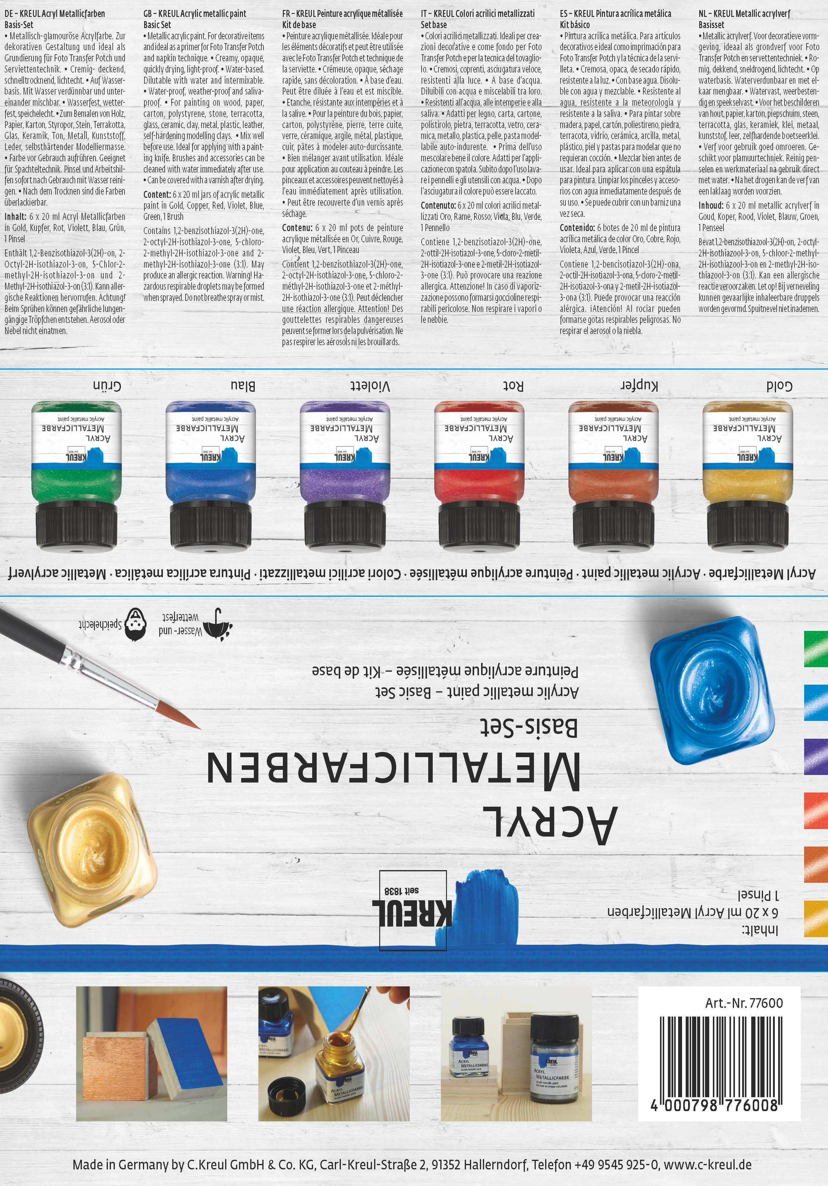 KREUL Acryl Metallicfarben Basis Set 6 x 20 ml