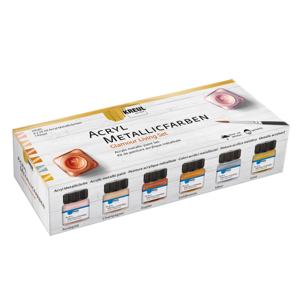 KREUL Acryl Metallicfarben Set Glamour Living 6 x 20 ml