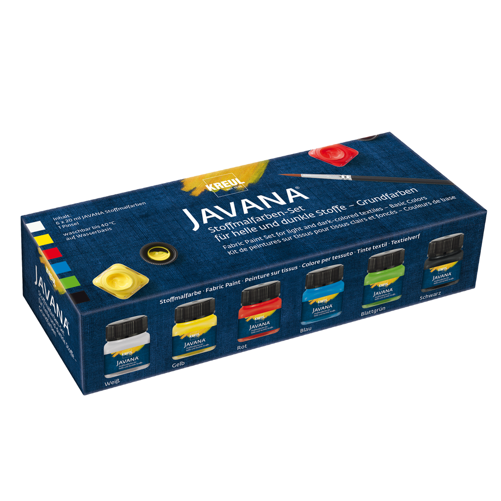 KREUL Javana Stoffmalfarben für helle und dunkle Stoffe Set Grundfarben 6 x 20 ml